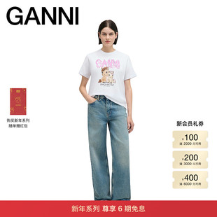 【新年系列】GANNI女装 趣味涂鸦马年印花短袖T恤上衣A1050048151