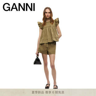 W0588028 飞袖 夏季 新品 GANNI女装 衬衫 优雅褶皱时尚 法式 上衣