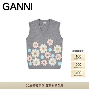 彩色花卉刺绣V领针织背心马甲A1070253920 GANNI女装 春夏新款