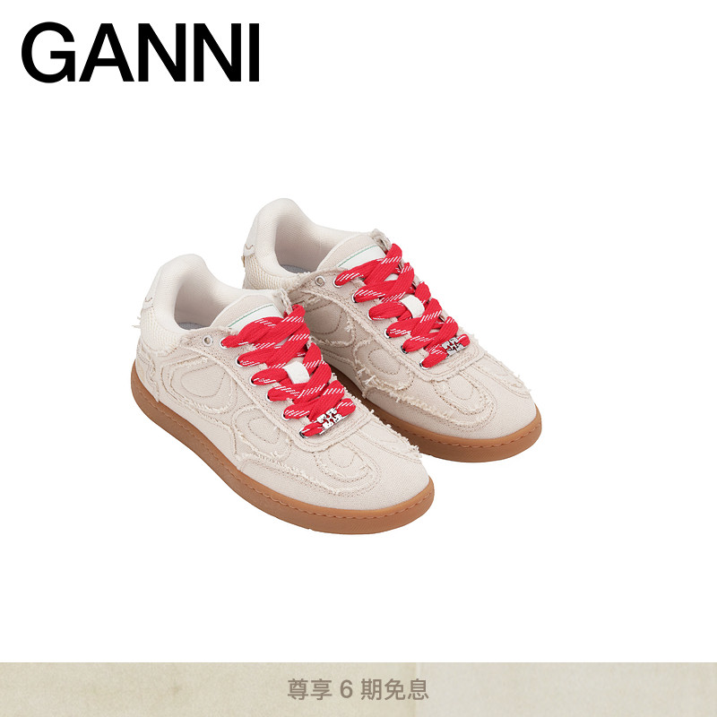 GANNI女鞋 蝴蝶元素毛边帆布运动鞋休闲板鞋S3079518