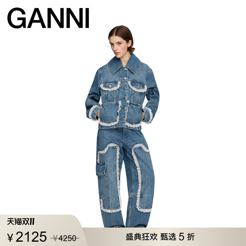 【甄选折扣】GANNI女装 蕾丝优雅外套秋个性牛仔上衣 A1010200569