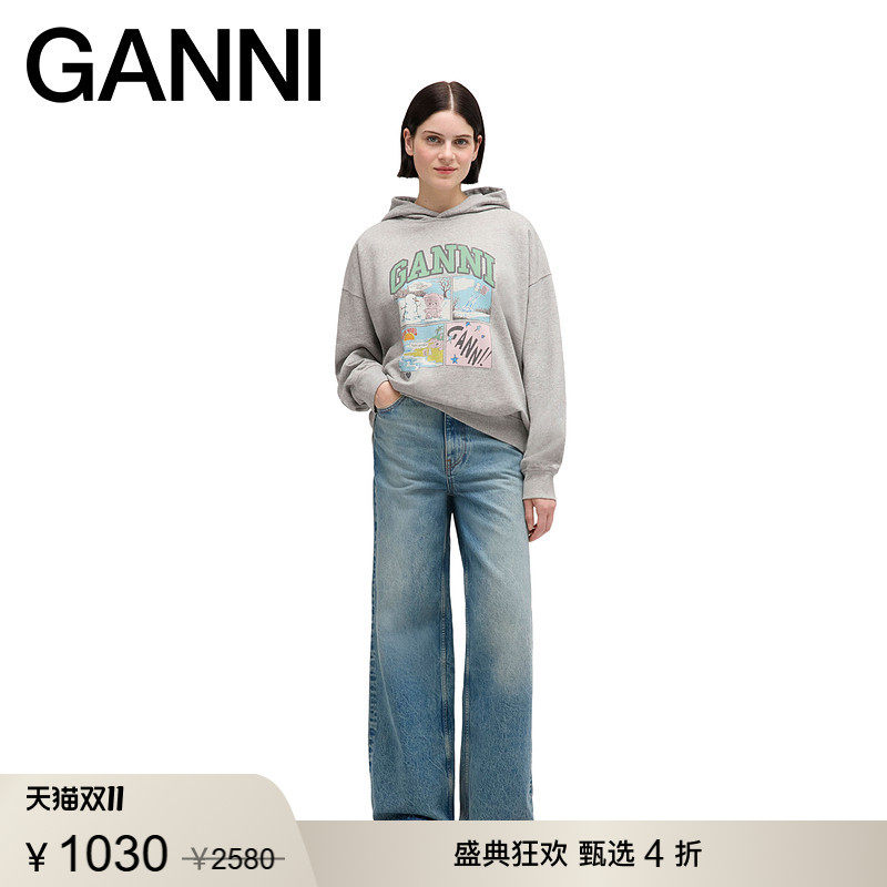 【甄选折扣】GANNI女装 漫画连帽长袖衫秋款纯棉卫衣 A1060034920