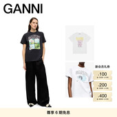 GANNI女装 可爱漫画印花圆领正肩短袖 T恤内搭上衣