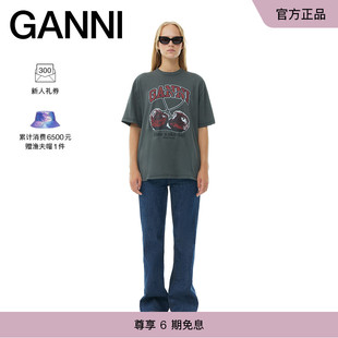 GANNI女装 火山灰樱桃印花休闲圆领T恤衫 春夏新款 T3879490