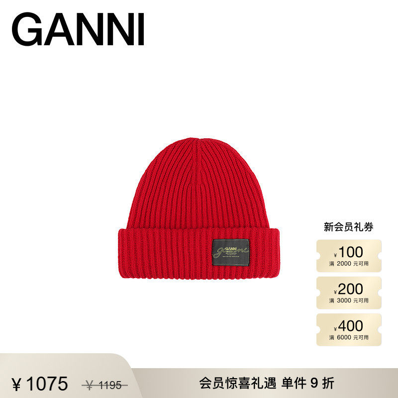 GANNI女士 赛车红保暖毛线帽针织帽 A6833474