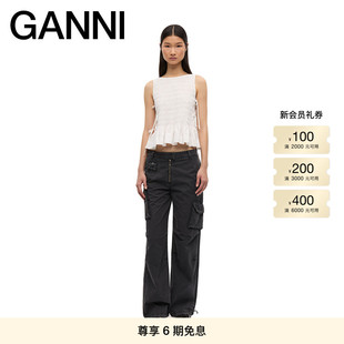 长裤 GANNI女装 裤 工装 W0446252 黑色低腰多口袋休闲裤