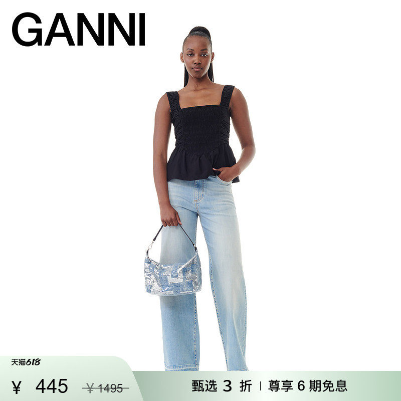 【惊喜首降】GANNI女装 方领修身夏季宽肩吊带上衣衬衫 F9659099