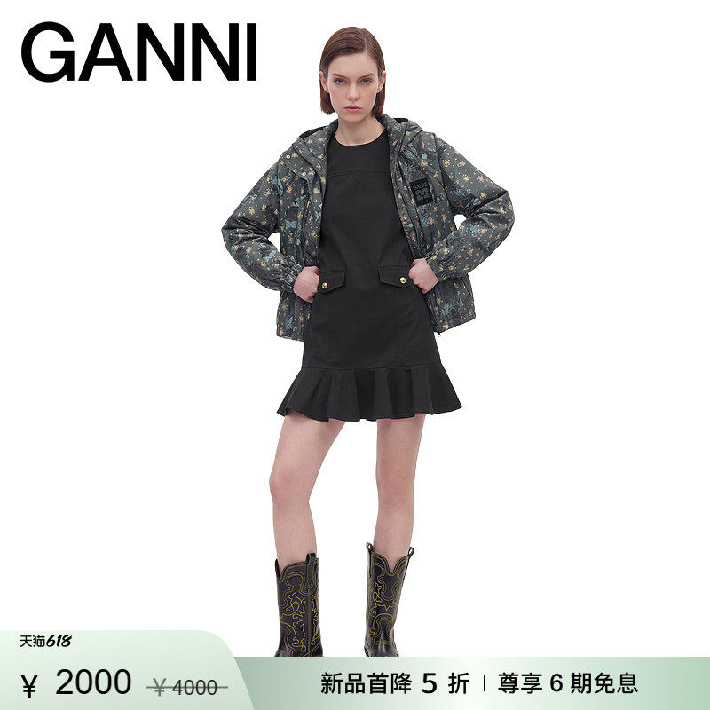 【新品首降】GANNI女装 复古碎花印花连帽拉链夹克 A1010216052