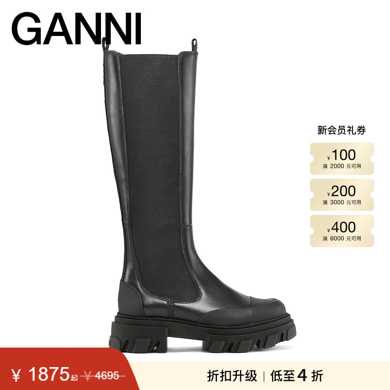 黑色切尔西靴厚底女鞋GANNI