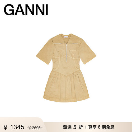 【惊喜首降】GANNI女装 优雅时尚大翻领连衣裙A字百褶裙 W0747598