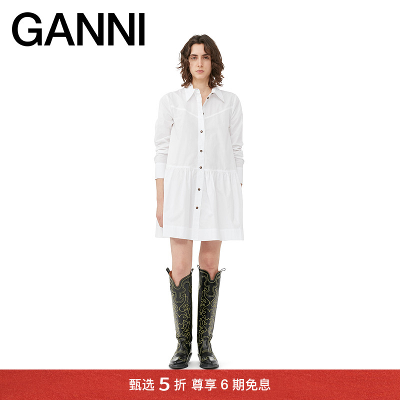 【甄选折扣】GANNI女装 白色短款衬衫式连衣裙小白裙 F8716151