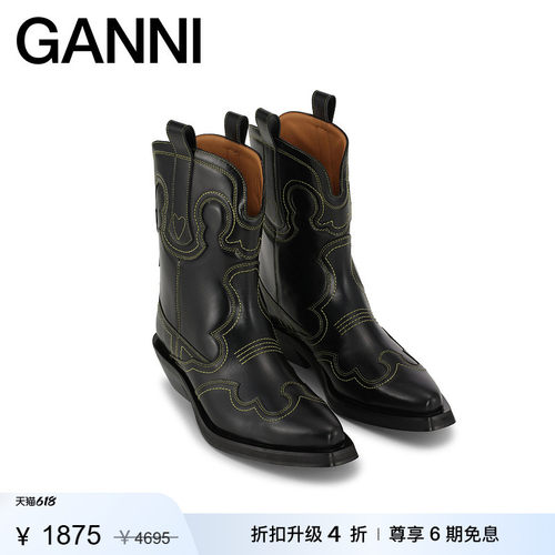 热销西部靴女鞋GANNI复古