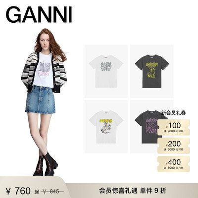 【趣味经典】GANNI女装 可爱动物印花圆领短袖T恤舒适内搭上衣
