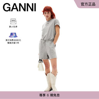 【明星同款】GANNI女装 字母logo印花灰色圆领短袖T恤衫 T3677921