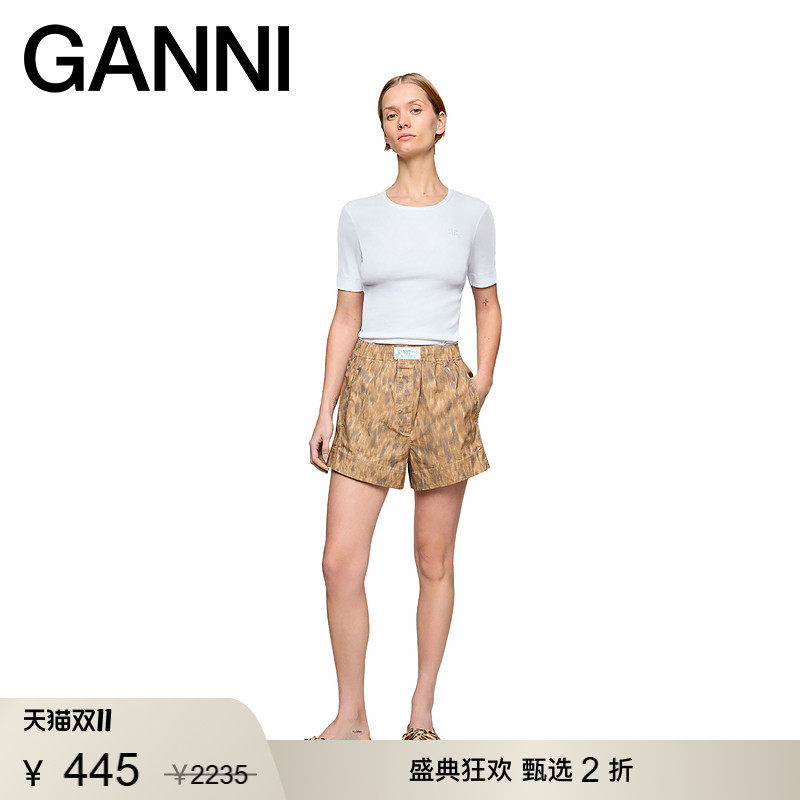 【甄选折扣】GANNI女装 复古风印花高腰短裤直筒裤子 A1110054ZZT
