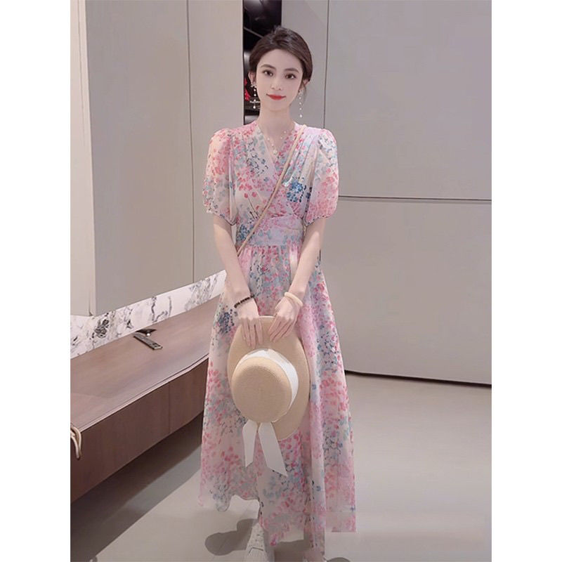 法式碎花气质连衣裙女