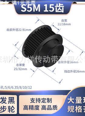 同步带轮S5M15齿黑BF齿宽11/16型内孔566.35810齿形带同步轮钢S5M