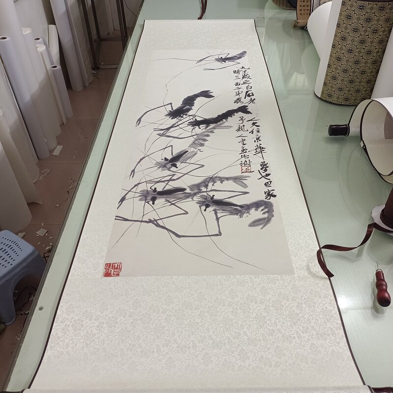 齐白石国画 虾趣图 书画水墨写生真迹高清微喷仿古装裱挂轴装饰画