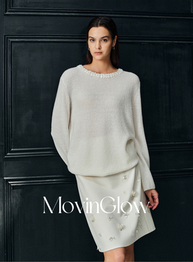 MovinGlow｜月色舒曼 康宝莱云柔真丝羊绒羊毛 手工钩花圆领毛衫
