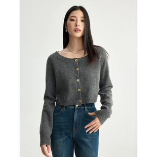 MovinGlow|伊顿公学 100美利奴羊毛 花灰大圆领短款针织开衫