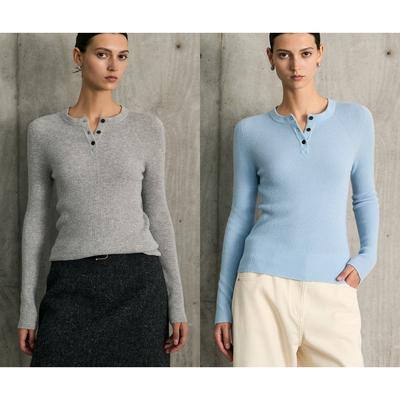 MovinGlow｜百搭公式 90羊毛10羊绒细密坑条 亨利领合身针织衫