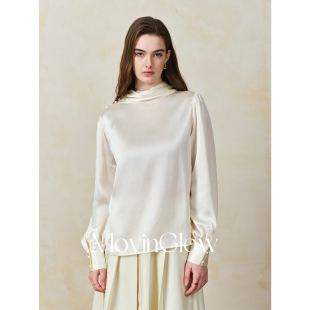 堆褶半高领极简宽松衬衫 MovinGlow｜流动宝石 轻盈奢光100桑蚕丝