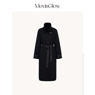 MovinGlow｜诺丁山爵士 高支羊绒羊毛双面呢 立领H型腰带中长大衣
