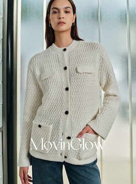 MovinGlow｜伊斯灵顿 高支羊绒羊毛鎏金珠片 重工阿兰花针织外套