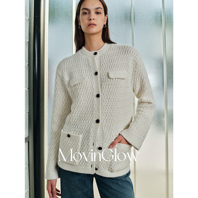 MovinGlow｜伊斯灵顿 高支羊绒羊毛鎏金珠片 重工阿兰花针织外套