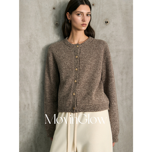 MovinGlow｜苏黎世 重磅密实100羊毛花纱 单排扣圆领短款毛衣开衫
