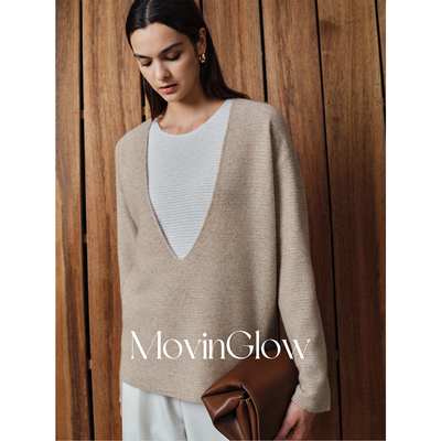 MovinGlow｜明星同款 康赛妮纯羊绒重磅意纺 打底背心V领毛衫套装
