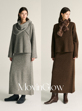 MovinGlow｜慵懒all day 蓬松牦牛绒＆羊羔绒 松紧腰直筒高腰半裙