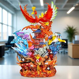 国产动漫宠物小精灵宝可梦三圣兽凤王雷公水君场景雕像手办模型