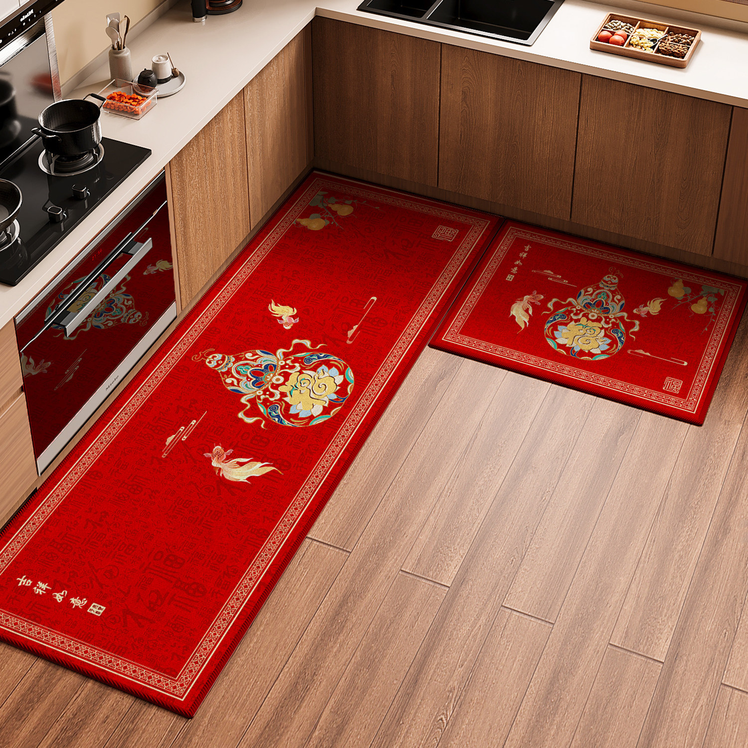 2026新款厨房专用地垫红色比利时绒地毯家用拐角防油吸水防滑脚垫,居家布艺,厨房地垫,淘宝优惠券,粉丝福利购,淘宝优惠卷