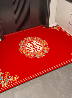 喜字结婚喜庆硅藻泥入户门地垫婚房门口进门家用脚垫入户红色地毯