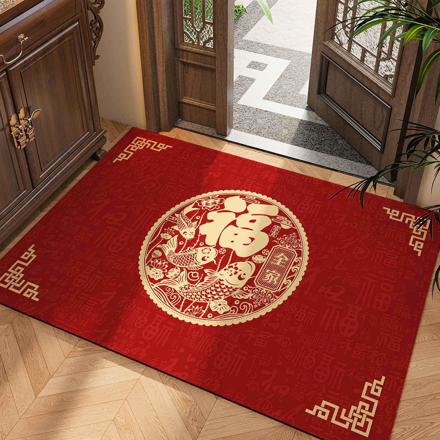 红色喜庆新年入户门地垫中式福字室内进门口地毯硅藻泥家用脚垫,居家布艺,入户地垫,淘宝优惠券,粉丝福利购,淘宝优惠卷