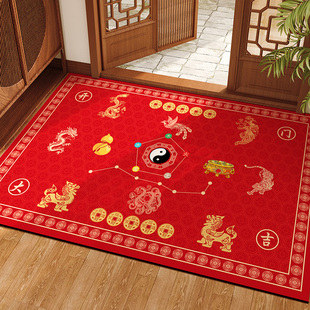 红色七星硅藻泥风水入户门地垫进门口五帝钱开运聚财脚垫防滑地毯
