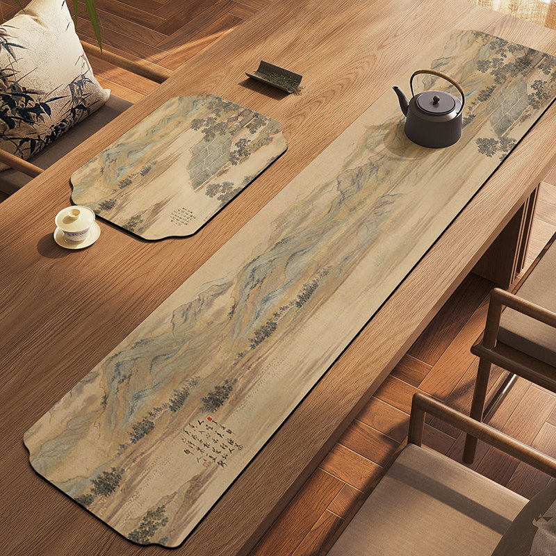 中式禅意桌旗干泡台茶席异形硅藻