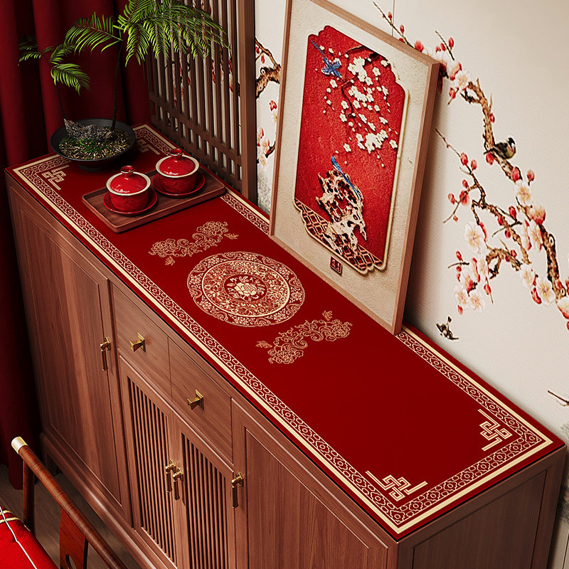 红色喜庆电视柜桌垫长方形餐边柜鞋柜硅藻泥吸水防滑台面保护桌布,居家布艺,桌布,淘宝优惠券,粉丝福利购,淘宝优惠卷