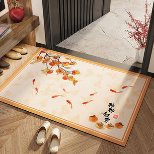 柿柿如意入户门地垫硅藻泥中式 入户进门口脚垫耐磨防滑进客厅地毯