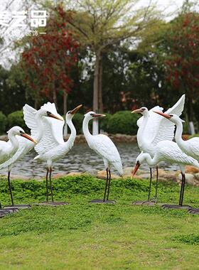 玻璃钢仿真仙鹤白鹭雕塑摆件花园庭院假山水池塘户外园林景观装饰