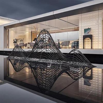 户外不锈钢镂空假山雕塑园林草坪水景钢丝线条山落地摆件装饰定制