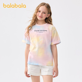 大童甜美晕染凉感抗菌印花上衣时尚 巴拉巴拉儿童短袖 女童t恤夏装