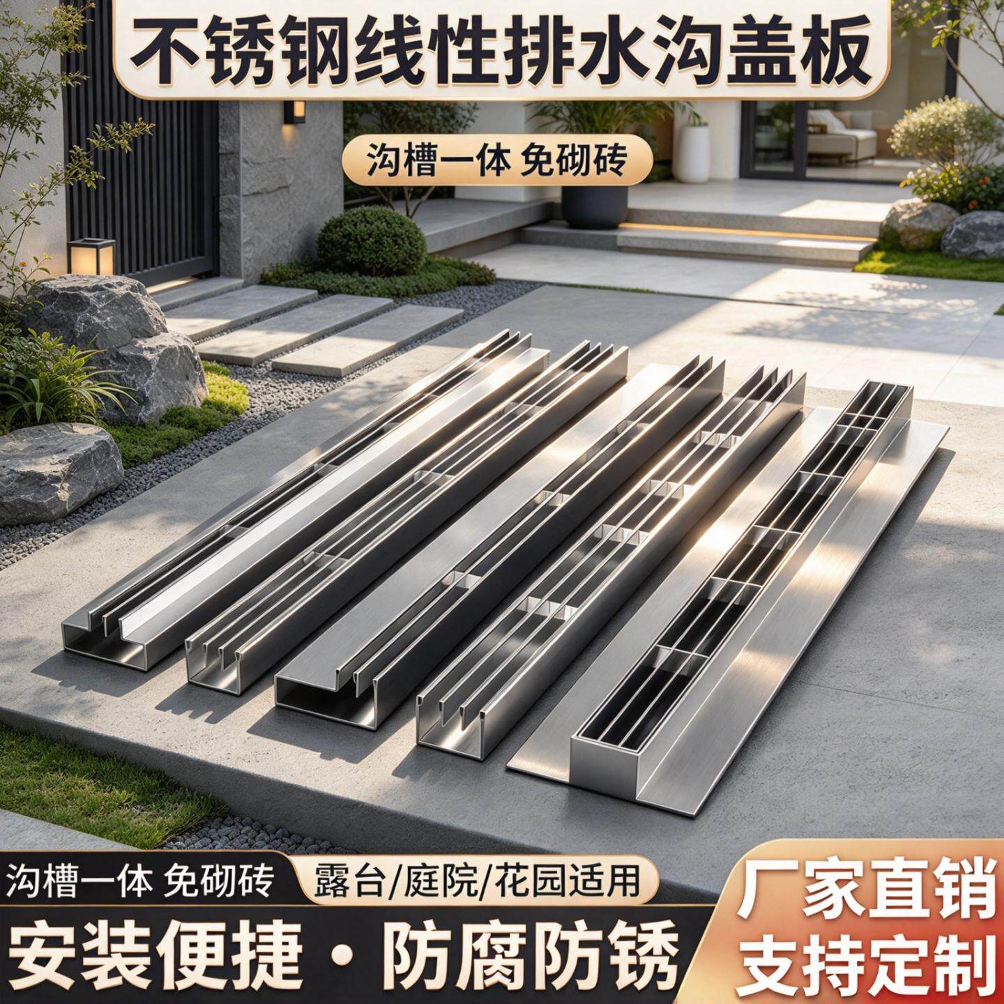 不锈钢U型排水沟槽盖板一体式缝隙式排水防锈防腐可定制排水通畅
