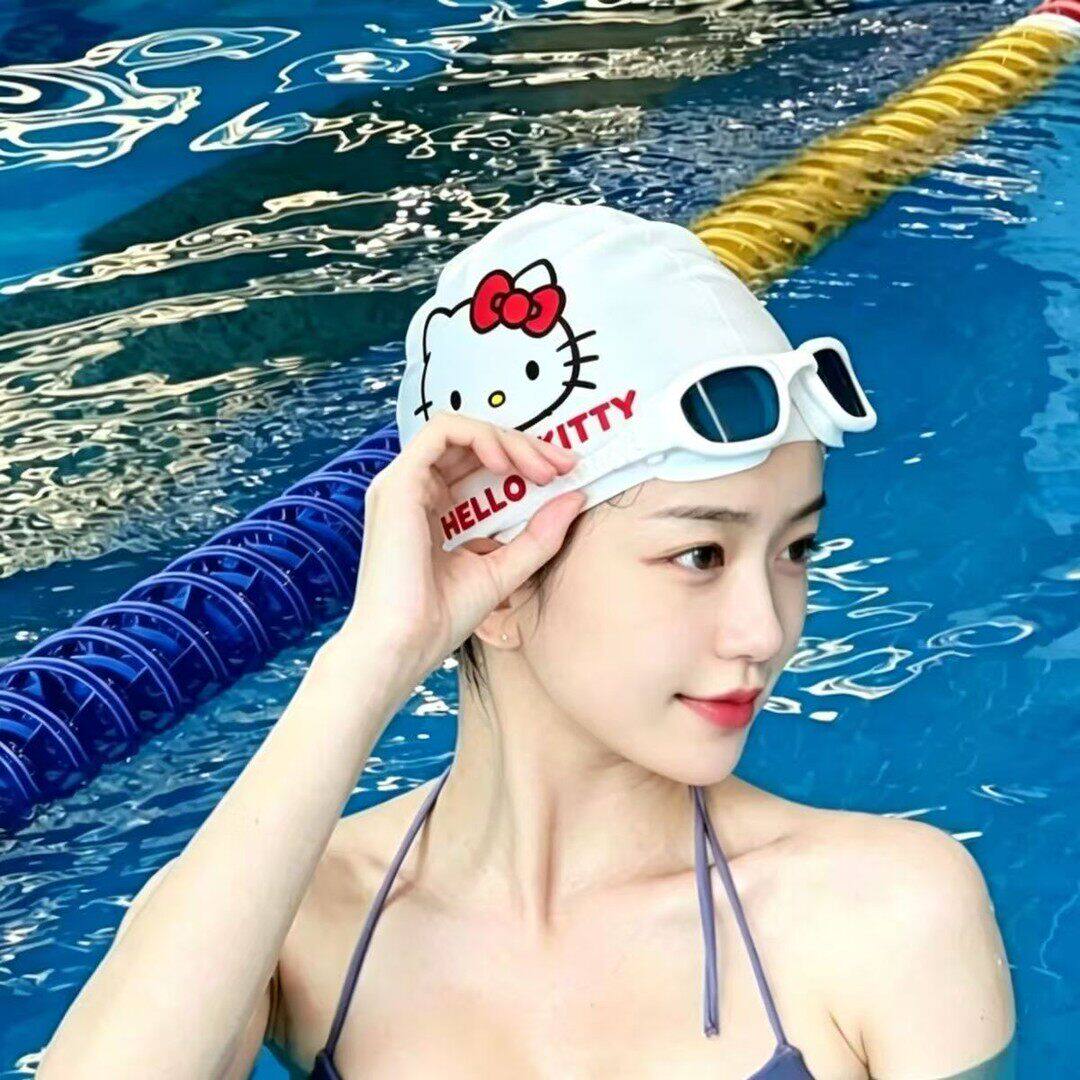 KT猫硅胶防水不勒长发泳帽