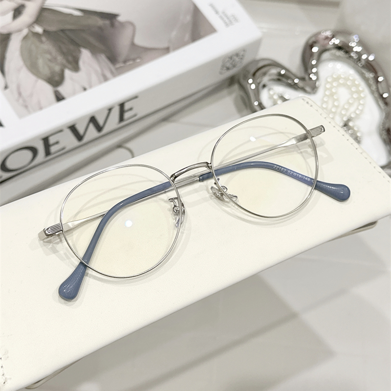 51mm方圆脸日系金属银色眼镜框可配近视复古圆框素颜黑框男女良也