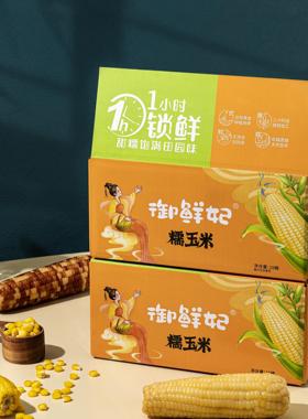 御鲜妃新包装新鲜糯玉米内蒙古真空粘玉米棒8支装橙色礼盒装玉米