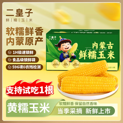二皇子黄糯玉米内蒙古真空粘玉米棒8穗 260g 绿色礼盒装黄糯玉米