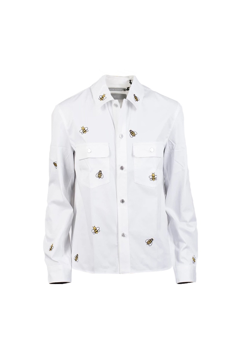 dior homme 男士白色棉质舒适透气蜜蜂刺绣长袖衬衫 923c559w9214