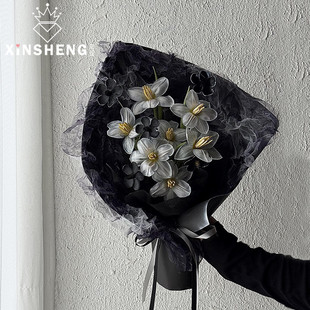 材料花艺资材 高级感黑色渐变网纱鲜花束包装 芯苼 多色晕染欧根纱